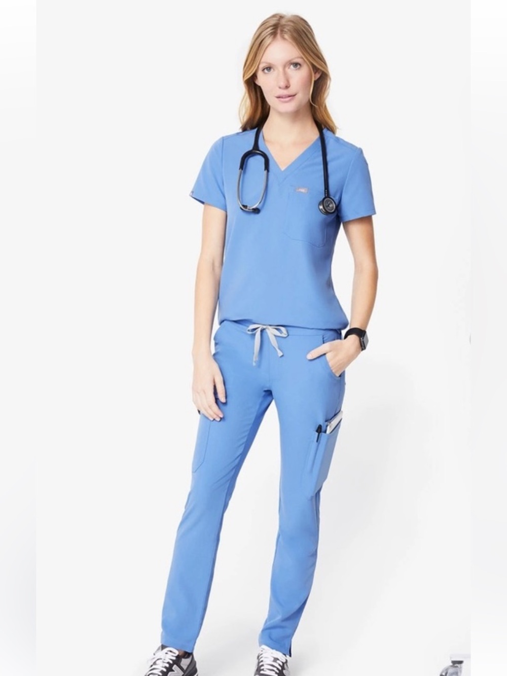 FIGS Ceil Blue Scrubs Set XS Top and Zamora Professional Medical Nurse RN